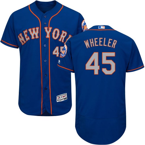 Mets #45 Zack Wheeler Blue(Grey NO.) Flexbase Authentic Collection Stitched MLB Jersey - Click Image to Close